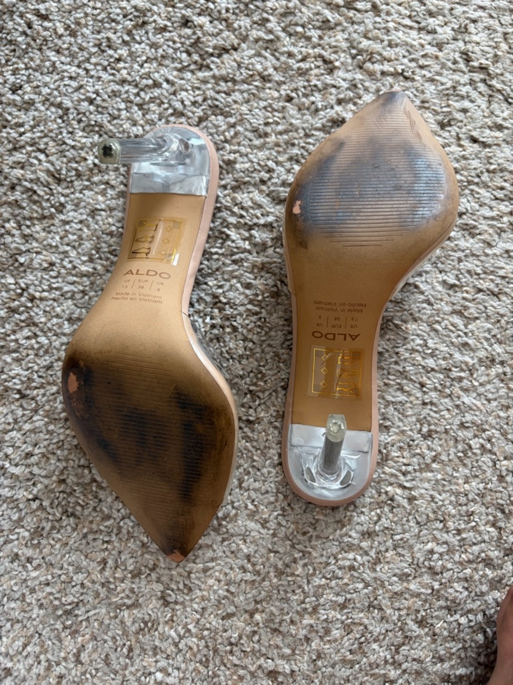 Aldo Clear Strap Nude Pointed Mule with Gold Toe Accent - Picture 5 of 6